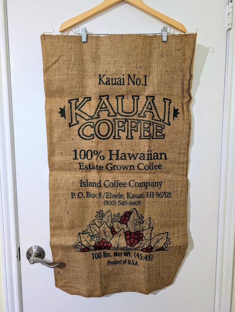 Kauai No. 1 Coffee Bean Burlap Bag Sack 100% Hawaiian Estate Grown Like New NWOT